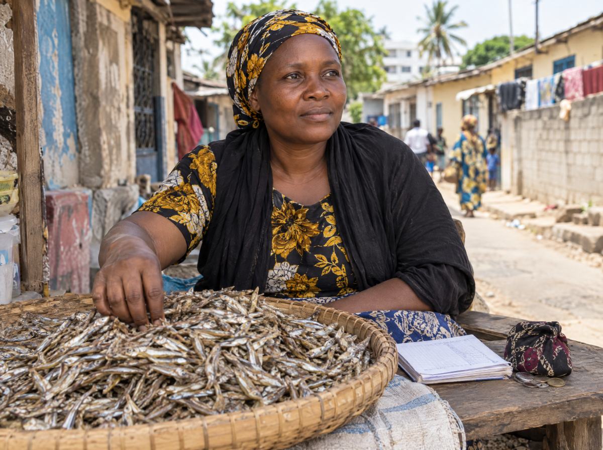 Illustration of a market stall vendor in Soweto estate, Likoni